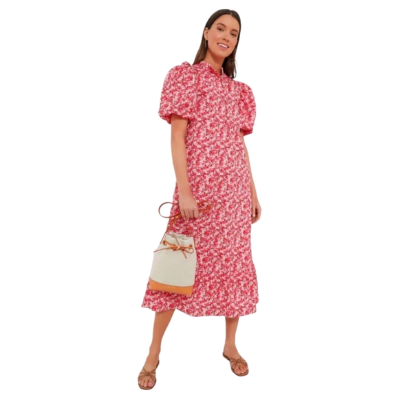 New Hyacinth HousePink and Red Floral Mimi Midi Dres Midi